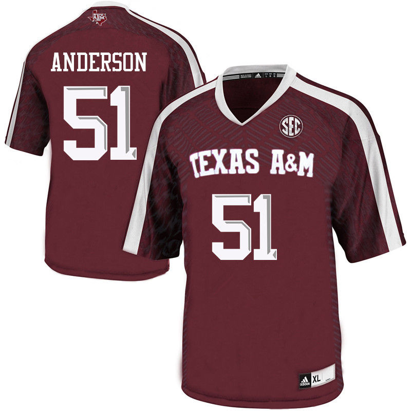 Men #51 Riley Anderson Texas A&M Aggies College Football Jerseys-Maroon